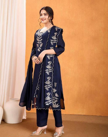 Festive Special Vichitra Silk Kurti With Multi Sequence Work With Pant & Dupatta