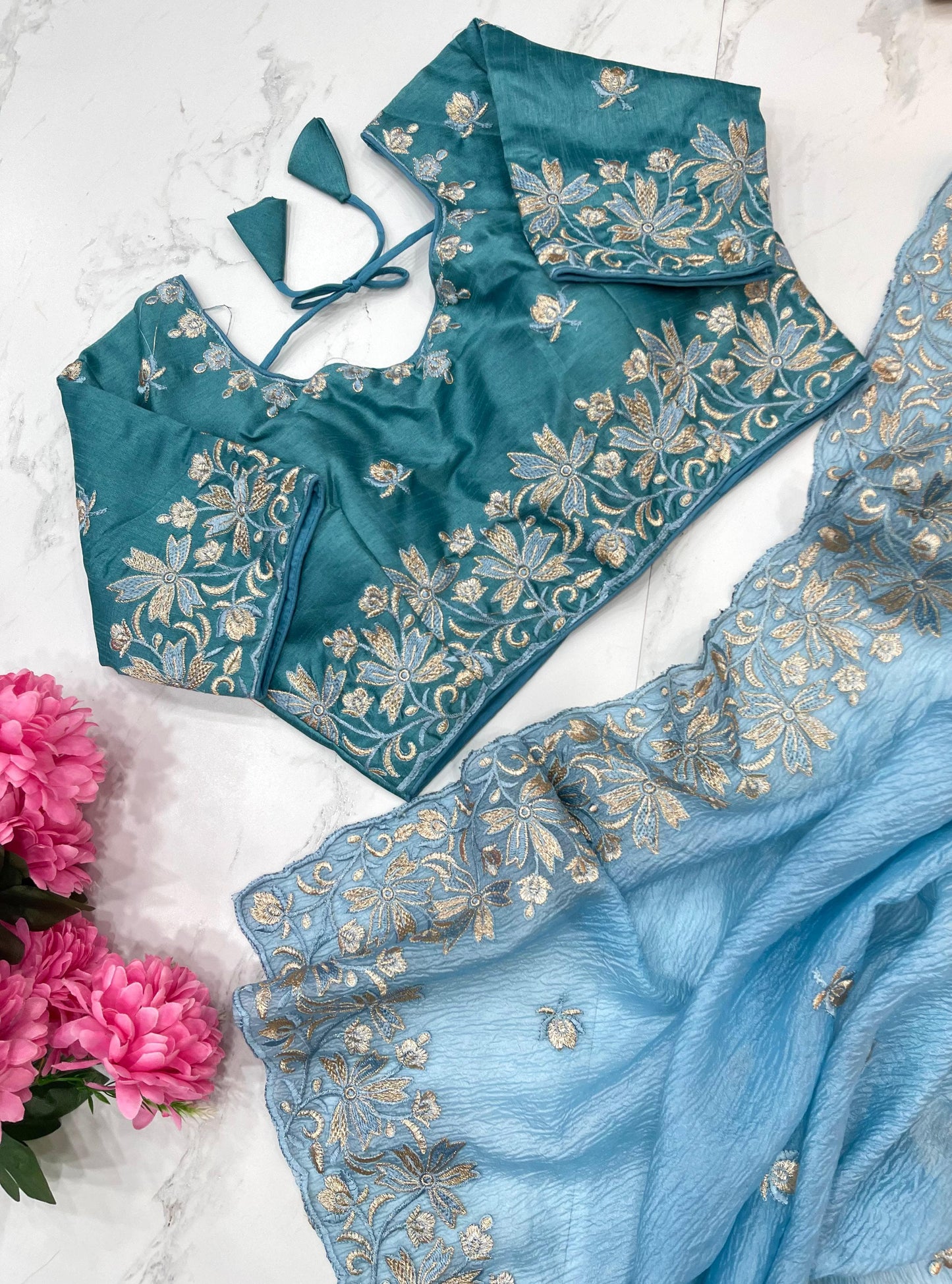 Premium Candy Crush Saree With Embroidery Thread Work & Fancy Border