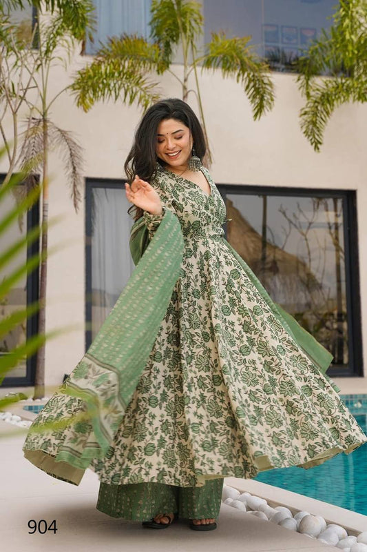 Festive & Wedding Party Wear Gher Style Pure Mal Cotton Pattern Printed Kurta Pant With Dupatta