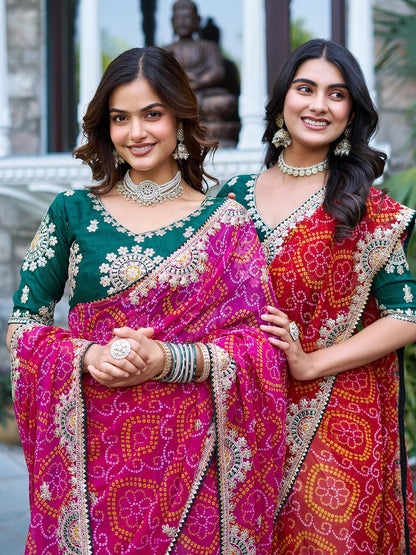 Festive Pure Bandhrej Saree With Heavy Pitta & Gota Patti Work