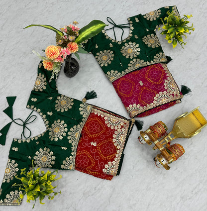 Festive Pure Bandhrej Saree With Heavy Pitta & Gota Patti Work