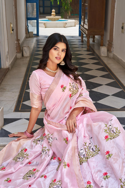 Festive & Party Pure Kota Fabric Saree With Heavy Embroidery Thread Work & Jacquard Border