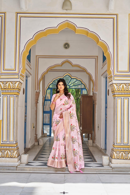 Festive & Party Pure Kota Fabric Saree With Heavy Embroidery Thread Work & Jacquard Border