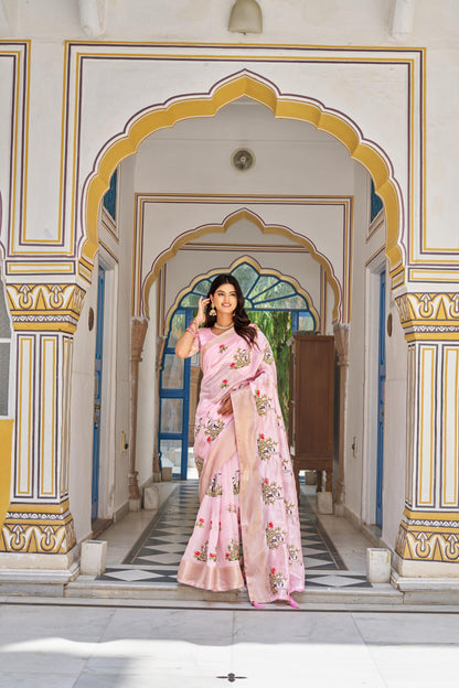 Festive & Party Pure Kota Fabric Saree With Heavy Embroidery Thread Work & Jacquard Border