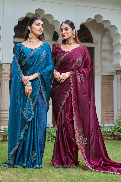 Festive Fancy Pure Fendi Silk Saree With Heavy Diamond Work