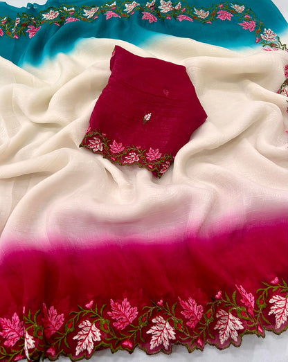 Pure Soft Crunchy Saree With Embroidery & Cut Work Finishing