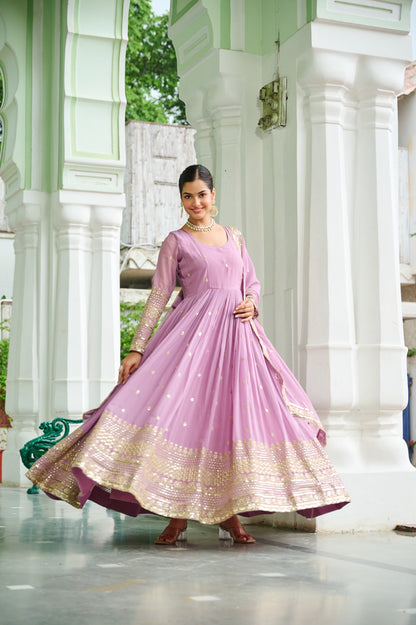Wedding & Party Ready Faux Georgette With Rich Sequins And Embroidered Work Gown & Dupatta Set