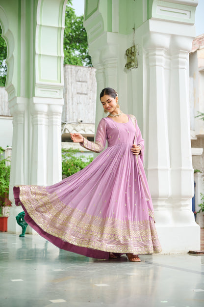 Wedding & Party Ready Faux Georgette With Rich Sequins And Embroidered Work Gown & Dupatta Set