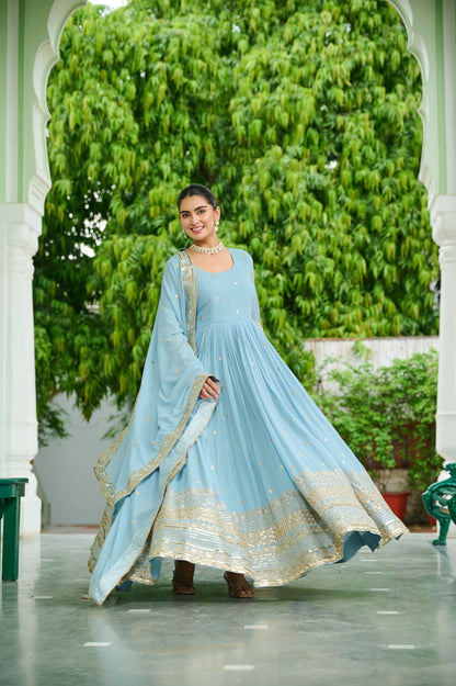 Wedding & Party Ready Faux Georgette With Rich Sequins And Embroidered Work Gown & Dupatta Set