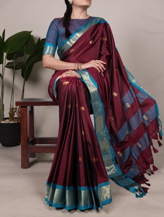 Traditional Paithani Concept Cotton Silk Saree With Weaving Work