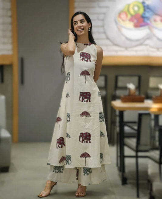 Premium Fine Cotton Print Kurti Palazzo Co-ord Set