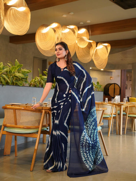 Superhit Pure Chinnon Leheriya Saree With Hand Sibori Work