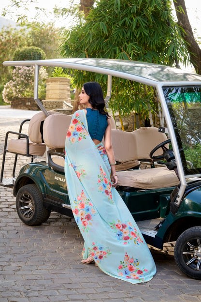 Stylish Charm Weightless Marble Fabric Printed Saree With Pearl Lace Border Work