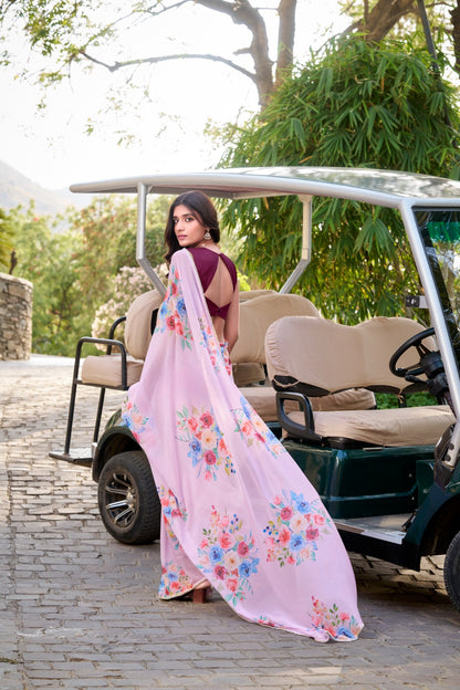 Stylish Charm Weightless Marble Fabric Printed Saree With Pearl Lace Border Work