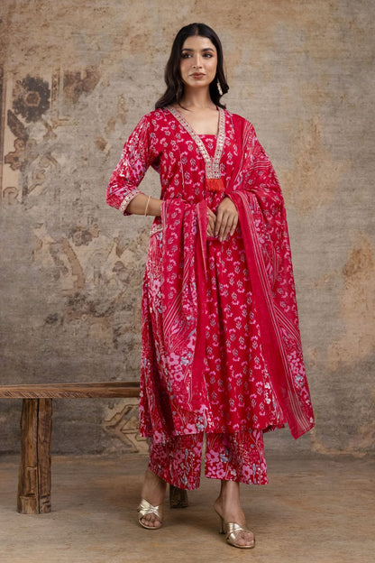 Premium Pure Soft Cotton Embroidered & Sequin Work A-Line Kurta Suit Pant With Dupatta