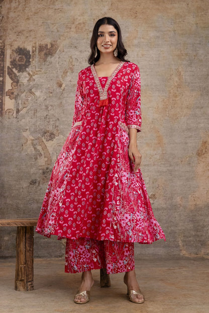 Premium Pure Soft Cotton Embroidered & Sequin Work A-Line Kurta Suit Pant With Dupatta