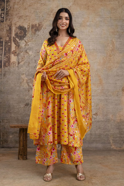Premium Pure Soft Cotton Embroidered & Sequin Work A-Line Kurta Suit Pant With Dupatta