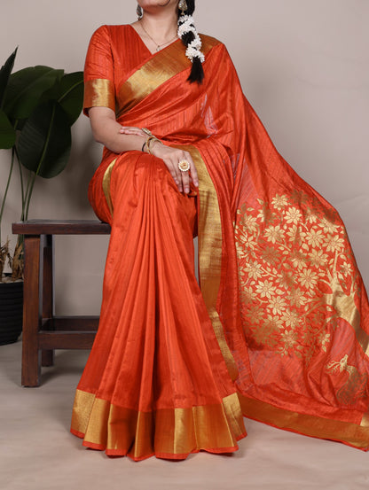 Premium Kerala Traditional Raw Silk Saree With Zari Weaving Work