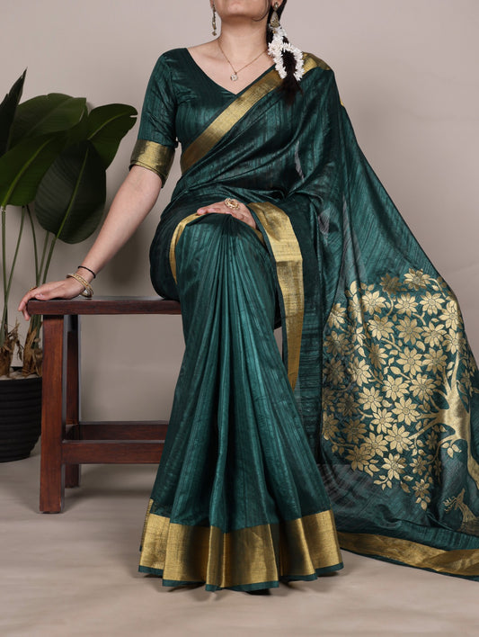 Premium Kerala Traditional Raw Silk Saree With Zari Weaving Work
