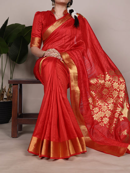 Premium Kerala Traditional Raw Silk Saree With Zari Weaving Work