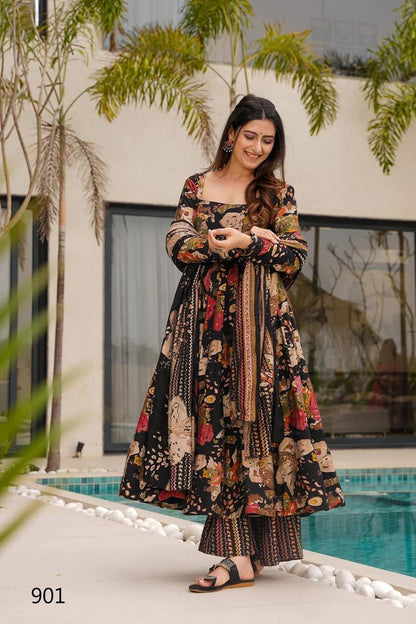 Festive & Wedding Party Wear Gher Style Pure Mal Cotton Printed Kurta Pant With Dupatta