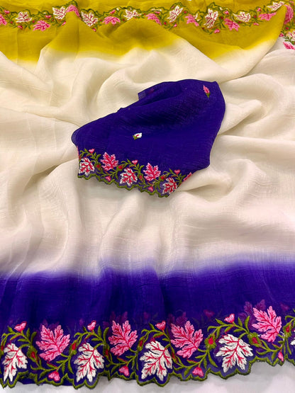 Pure Soft Crunchy Saree With Embroidery & Cut Work Finishing
