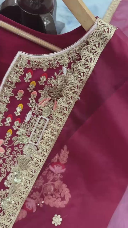 Designer Party & Festival Look Pure Natural Satin Silk Fancy Top & Palazzo With Dupatta