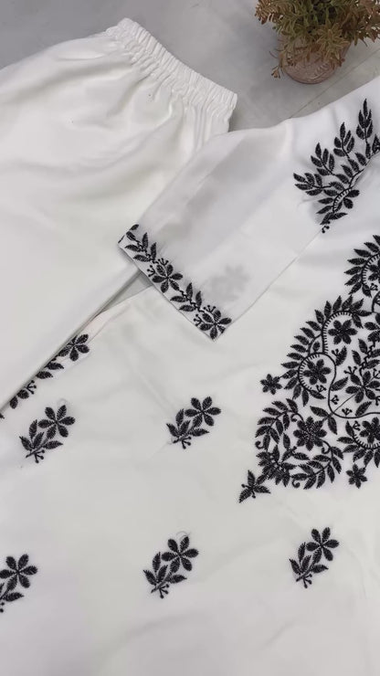 Stylish Designer Wear Muslin Kurta Palazzo With Embroidery Work