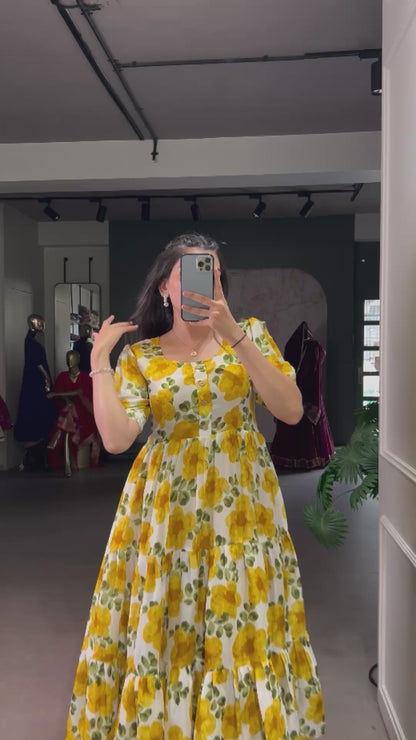 Rich Vichitra Silk Floral Print Dress