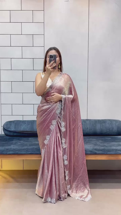 Stylish Trendy Rich Space Silk Saree With Heart Cut Dana & Diamond Work Border