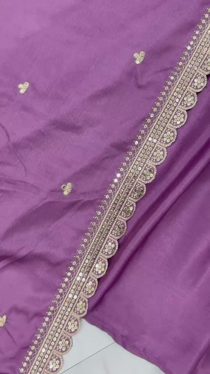 Pure Chinon Silk Alia Cut Gown Embroidery & Sequin Work With Pant & Dupatta