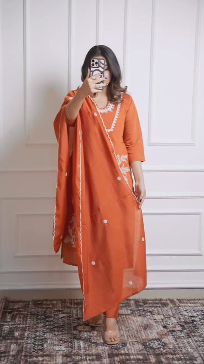New Designer Roman Silk Embroidery & Sequence Work Kurti Pant With Dupatta Set