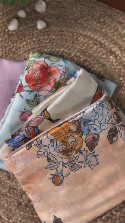 Pure Satin Silk Floral Print All Over Saree With Fresh Colours